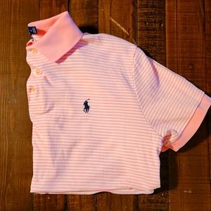 Polo Ralph Lauren Short Sleeve Polo Shirt Men's M Pink White Striped Slim Fit